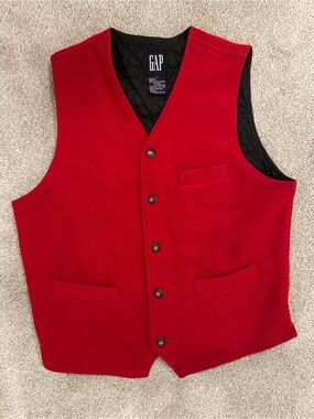 GAP Red Button-Up Wool Blend Vest
